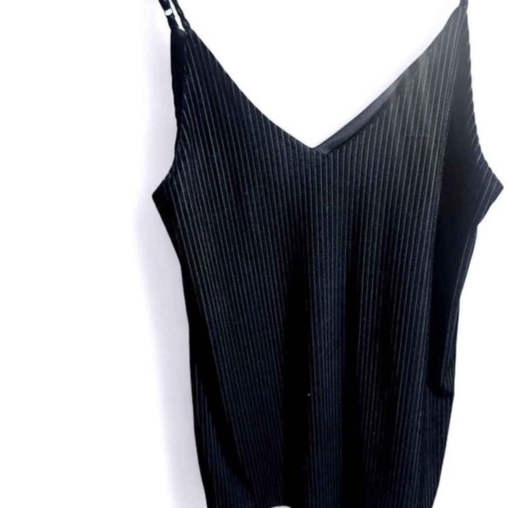 Wild Fable Black Ribbed V Neck Spaghetti Strap velvet dress Womens
